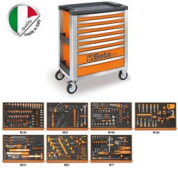 Servante d'atelier complète C39 + composition 333 outils 7 tiroirs
Servante mobile d'atelier à huit tiroirs
Caractéristiques principales :
- 8 tiroirs de 588x367 mm, montés sur glissières à billes de précision :
6 tiroirs hauteur 70 mm
2 tiroirs hauteur 140 mm
- Fond des tiroirs protégé par un tapis en Néoprène.
- Quatre roues de Ø 125 mm:
2 fixes et 2 pivotantes (dont une avec frein).
- Serrure de sécurité centralisée frontale.
- Système d'ouverture positionnée sur toute la longueur du tiroir.
- Capacité de charge statique : 1200 kg.
- Plan de travail thermoplastique.
- Porte-flacons latéraux et arrière incorporés.
- Porte-papier incorporé.
- Montants et façade du tiroir en aluminium.
-64 kg
Composition 7 tiroirs :
Module douilles 1/4 3/8 1/2
Module douille Torx mâle et femelle et douille longue 3/8 1/2
Module clés mixtes, contre coudée et mixte cliquet
Module tournevis et pinces
Module martellerie et lime
Module clé torx, tv microc, pinces circlips
Module clé orientable, rallonge 1/2, pac, pince etau