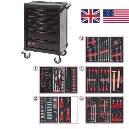 Servante d'atelier ks tools 7 tiroirs
- tiroir ouverture one by one antibasculement
- système fermeture centralisee par serrure
- plan de travail avec range visseries
- 4 roues robustes 125mm (2 directionelles avec freins)
- dimensions :
h 1016 x l 680 x p 455mm triroirs 
6 x h55xl565xp405mm 1 xh205xl565xp405mm charge par tiroirs 45kg
poids vide de la servante 54.5kg
résistance statique 500kg
servante atelier de la marque ks tools. avec noir complet du plus belle effet. parfaite pour une utilisation dans les milieux salissants (garage. industrie...)
Composition :
Module 54 pièces douilles et accessoires 1/4’’ ref : 713.1020 
- Cliquet réversible 72 dents
- 1x Poignée emmanchée 1/4’’
- 2x Rallonges 1/4’’ : L. 50 mm et L. 100 mm
- 1x Rallonge flexible : L. 150 mm
- 1x Poignée coulissante T : L. 115 mm
- 1x Cardan universel 1/4"
- 13x Douilles 1/4’’ : 4 - 4.5 - 5 - 5.5 - 6 - 7 - 8 - 9 - 10 - 11 - 12 - 13 - 14 mm
- 8x Douille longue 1/4" : 6 - 7 - 8 - 9 - 10 - 11 - 12 - 13
- 1x Porte embout 1/4" 
- 3x Embouts de vissage Fente 4 - 5.5 - 8 mm 
- 3x Embouts de vissage PHILLIPS® PH 1 - PH 2 - PH3 
- 2x Embouts de vissage POZIDRIV® PZ 1 - PZ 2 
- 6x Embouts de vissage 6 pans : 3 - 4 - 5 - 6 - 7 - 8 mm
- 7x Embouts de vissage TORX® profil E T10 - T15 - T20 - T25 - T27 - T30 - T40
​- 4x Embouts de vissage 12 pans : M4 - M5 - M6 - M8
Module de douilles et accessoires ULTIMATE 1/2'' . 24 pièces ref : 713.1024 
- 1 x Cliquet réversible 72 dents
- 2 x Rallonges : 125 - 250 mm
- 1 x Cadran universel 1/2"
- 1 x Bague coulissante 3/8" x 1/2"
- 17 x Douilles : 10 - 11 - 12 - 13 - 14 - 15 - 16 - 17 - 18 - 19 - 20 - 21 - 22 - 24 - 27 - 30 - 32 mm
- 2 x Douilles longues : 16 - 21 mm
Module d'embouts de vissage et douilles TORX. 88 pièces ref : 713.5010
- 5 x Douilles TORX 1/4" : E4 - E5 - E6 - E7 - E8
- 4 x Douilles TORX 3/8" : E10 - E11 - E12 - E14
- 3 x Douilles TORX 1/2" : E16 - E18 - E20
- 1 x Douille porte-embouts 1/4" x 1/4"
- 2 x Douilles porte-embouts : 3/8" - 10 mm et 1/2" - 10 mm
- 1 x Rallonge : 30 mm
- 3 x Embouts de vissage Fente : 25 mm x (5.5 - 6.5 - 8.0 mm)
- 3 x Embouts de vissage PHILLIPS : 25 mm x (PH1 - PH2 - PH3)
- 6 x Embouts de vissage PROZIDRIV : 25 mm x (PZ1 - 2 x PZ2 - 3 x PZ3)
- 3 x Embouts de vissage 6 pans : 25 mm x (4 - 5 - 6 mm)
- 15 x Embouts de vissage TORX percé : 25 mm x (2 x T10 - 3 x T15 - 2 x T20 - 3 x T25 - 3 x T30 - 2 x T40)
- 2 x Embouts de vissage Fente : 30 mm x (8 - 10 mm)
- 2 x Embouts de vissage PHILLIPS : 30 mm x (PH2 - PH3)
- 7 x Embouts de vissage 6 pans : 30 mm x (4 - 5 - 6 - 7 - 8 - 10 - 12 mm)
- 9 x Embouts de vissage TORX percé : 30 mm x (T20 - T25 - T27 - T30 - T40 - T45 - T50 - T55 - T60)
- 5 x Embouts de vissage 12 pans : 30 mm (M5 - bM6 - M10 - M12)
- 5 x Embouts longs 6 pans : 75 mm x (5 - 6 - 7 - 8 - 10 mm)
- 8 x Embouts longs TORX percé : 75 mm x (T20 - T25 - T27 - T30 - T40 - T50 - T55 - T60)
- 4 x Embouts longs 12 pans : 75 mm x (M6 - M8 - M10 - M12)
Module de douilles en pouces 1/4'' - 1/2''. 62 pièces ref : 712.1010 
- 1 x Rallonge : 125 mm
- 2 x Rallonges à verrouillage : 75 - 250 mm
- 10 x Douilles : 10 - 11 - 12 - 13 - 15 - 17 - 19 - 22 - 24 - 27 mm
- 4 x Douilles 6 pans : 14 - 16 - 18 - 21 mm
Module de pinces. 4 pièces ref : 713.4014
- 1 x Pince coupante diagonale : L. 160 mm
- 1 x Pince universelle : L. 180 mm
- 1 x Pince à bec demi-rond : L. 200 mm
- 1 x Pince multiprises à verrouillage : L. 250 mm
Module de clés mixtes ULTIMATE. 17 pièces ref : 713.2017
- 17 x Clés mixtes : 6 - 7 - 8 - 9 - 10 - 11 - 12 - 13 - 14 - 15 - 16 - 17 - 18 - 19 - 20 - 21 - 22 mm
Module de clés mixtes ULTIMATE. 5 pièces ref : 713.2015
- 5 x Clés mixtes : 24 - 27 - 29 - 30 - 32 mm
Module de clés mixtes ULTIMATE en pouces. 13 pièces ref : 713.2016
- 13 x Clés mixtes : 1/4" - 5/16" - 11/32" - 3/8" - 7/16" - 1/2" - 9/16" - 5/8" - 11/16" - 3/4" - 11/16" - 3/4" - 13/16" - 7/8" - 15/16" 
Module de tournevis ULTIMATE Fente - POZIDRIV. 6 pièces ref : 713.5016
- 4 x Tournevis ULTIMATE Fente : 4 - 5.5 - 6.5 - 8 mm
- 2 x Tournevis ULTIMATE PROZIDRIV : PZ1 - PZ2
Module de tournevis ULTIMATE TORX. 6 pièces ref : 713.5013
- 6 x Tournevis ULTIMATE TORX : T10 - T15 - T20 - T25 - T30 - T40
Module d'outils de frappe manche bois. 9 pièces ref : 713.1101 
- 1 x Burin de carossier extra-plat : 250 mm
- 6 x Chasse goupilles brunis : 3 - 4 - 5 - 6 - 10 mm
- 1 x Marteau rivoir : 600g
- 1 x Maillet à embouts plastique interchangeables : 340g 
Module de clés mâles 6 pans à poignée en T. 8 pièces ref : 713.5017
- 8 x Clés mâles 6 pans à poignée en T : 2 - 2.5 - 3 - 4 - 5 - 6 - 8 - 10 mm
Module de clés mâles TORX à poignée en T. 9 pièces ref : 713.5018
- 9 x Clés mâles TORX à poignée en T : T10 - T15 - T20 - T25 - T27 - T30 - T40 - T45 - T50
Module de 6 pinces à Circlips ref : 713.5006
- 2 x Pinces à joncs extérieur : 10 - 25 mm. 19 - 60 mm
- 1 x Pince extérieur coudée : 16 - 60 mm
- 2 x Pinces intérieur droites : 12 - 25 mm. 19 - 60 mm
- 1 x Pince intérieur coudée : 19 - 60 mm