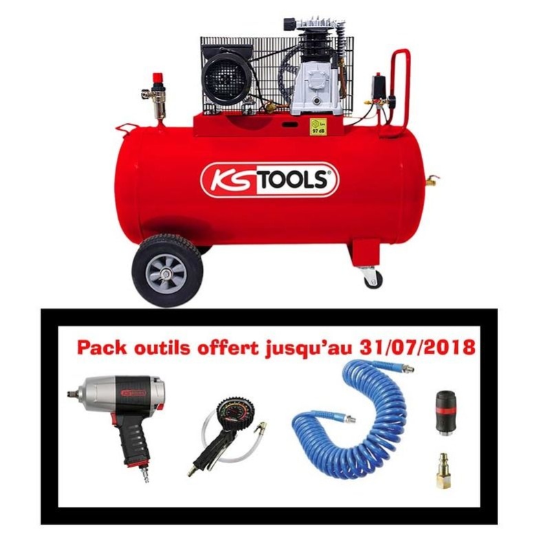 Compresseur d'air à piston 100L 10 bars 3 cv 220V KS TOOLS 165.0804