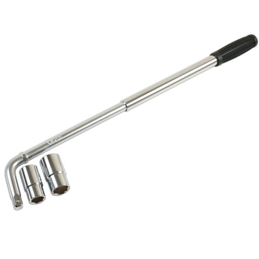 Clé démonte-roue télescopique à carré de 1/2", fournie avec deux douilles, à double extrémité, 17 x 19 mm et 21 x 23 mm