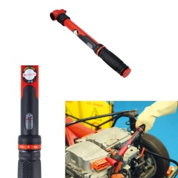 Clé dynamométrique à cliquet à carré de 3/8", entièrement isolée, d'une longueur de 395 mm, avec une plage de valeurs de couple de 20 à 100 N.m. 
Fabriquée selon la norme CEI 60900 pour un travail sous tension de 1 000 V CA/1 500 V CC, idéale pour une utilisation sur les véhicules hybrides et électriques.
Elle est dotée d'une échelle facile à lire et se règle par incréments de 0,5 N.m en tirant sur la bague située à la base de la poignée.
Plage : 20 - 100 N.m par incréments de 0,5 N.m ; tolérance ±4 %.
Carré de 3/8" x 395 mm de long.
Utilisation en toute sécurité pour l’opérateur à des tensions allant jusqu'à 1 000 V CA/1 500 V CC (agréé VDE/CEI 60900:2018).
Fourni dans un coffret de rangement moulé par soufflage. Toutes les clés dynamométriques Laser (mécaniques et numériques) sont fournies avec un certificat de conformité et d'étalonnage produit au point de fabrication, conformément à la norme ISO 6789-1:2017.
Une clé de plus petite taille est également disponible, voir la référence 8774 (plage de 5 à 25 N.m).