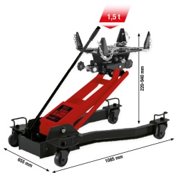 idéal pour le montage et démontage de boîtes de vitesse
Version très robuste
soulèvement sans difficulté à l’aide de la pompe hydraulique manuelle
Positionnement précis possible
Pris extra basse
abaissement contrôlé possible de la charge
plaque de fixation réglable en inclinaison et position
Longueur de la plaque de base réglable
Table réglable en inclinaison / 7° à l’avant, 7° à l’arrière, 10° sur les côtés
Rails de maintien inclus avec chaînes de maintien pour plus de sécurité
Grande stabilité grâce au châssis large
bonne manœuvrabilité grâce à quatre roues directionnelles en métal résistantes à l’huile et à l'acide
Logement réglable de 327 à 485 mm
Hauteur de levage importante
Protection contre les surcharges grâce à une soupape de surpression de sécurité
La technologie Safety Bypass empêche les fuites d’huile
Indispensable quotidiennement dans tout atelier
Construction massive en acier