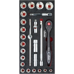Module douilles et embouts 1/2 , 25 pièces
Douilles courtes 18 x 10 - 11-12-13-14-15-16-17-18-19-20-21-22-23-24-27-30-32mm
Douilles longues 2 x 16-21mm
- Dimension 188x393mm