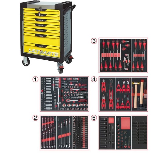 Servante Ultimate jaune 7 tiroirs avec composition 384 outils