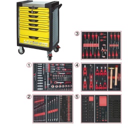 Servante d'atelier 7 tiroirs Ultimate
- Composition 384 outils
Tiroir 1 : Douille 1/4 - Douille 3/8 - Douille 1/2 - douille torx femelle et embouts 10mm torx, allen, xzn (finition mat)
Tiroir 2: clés mixtes - douilles torx femelle emboute 10mm
Tiroir 3: trounevis plats, cruciformes, torx
Tiroir 4: pinces, pinces circlips, martellerie
Trioir 5: douille choc courte, longue, torx, allen
Servante d'atelier kstools. série ultimate. est le modèle de desserte d'atelier. le plus haut de gamme  de la marque. ks tools. 
les tiroirs de la servante d'atelier ultimate, possedent un système de glissière à roulements à billes (résistance 45kg). Equipé du système "one by one"., ouverture d'un seul tiroir a la fois, vous pouvez deplacer votre servante d'atelier sans forcement l'a fermer a clé !
Les tiroirs de cette servante ont une grande capacité. 40cm de profondeur par 57cm de largeur, tout les tiroirs de cette servante d'atelier sont fournis avec un tapis mousse, a installer au fond. 
Le plan de travail des servantes d'atelier Ultimate est recouvert d'un plateau inox et de boitier "range visserie" sur les cotés,
Au niveau du chassis, les pans de cette servante d'atelier sont perfores, se qui vous permet l'instalation de nombreuses options. tel que. un dérouleur de papier, des crochets de fixations...
Cette gamme  de servante d'atelier repond parfaitement au rangement pour le mécanicien, carrossier, mais aussi pour les métiers de l'industrie (rangement d'outils de tours / fraiseuse...) ainsi que des domaines tel que le medical. l'aéronotique...
- construction a pans coupés renforçant la structure du bati
- système "one by one" antibasculement 
- panneau lateral déporté et pré-percé pour fixation de crochet et accessoires
- 2 roues fixes grand diamètre pour une meilleure stabilite et un déplacement aise sur tous types de sols
- 2 roues pivotantes avec système de freinage total
- plan de travail avec rangements et recouvert inox
- tiroirs sur glissieres à billes extra-resistant (45 kg par tiroir)
- tiroirs à ouverture totale
- fermeture totale et simultanee des tiroirs par serrure 
- poignée tubulaire de manutention
- finition "Ultimate"
Composition : 
Module de douilles et accessoires 1/4'' - 3/8'' - 1/2"", 175 pièces ref: 711.1011  finition mat
- 3 x Cliquets 72 dents bi-matière 1/4’’- 3/8’’- 1/2’’
- 1 x Poignée emmanchée traversante 1/4"
- 2 x Rallonges articulée 1/4’’ 50 - 100 mm
- 1 x Rallonge flexible 1/4" 150 mm 
- 1 x T de force 1/4" 110mm
- 1 x Rallonge articulée 3/8’’  150 mm
- 2 x Rallonges articulée 1/2’’ 125 - 250 mm
- 3 x Cardans 1/4’’ - 3/8’’- 1/2’’
- 2 x Réducteur 1/2" F 3/8" m
- 13 x Douilles 1/4" : 4 - 4,5 - 5 - 5,5 - 6 - 7 - 8 - 9 - 10 - 11 - 12 - 13 - 14mm
- 7 x Douilles longues 1/4" : 4 - 5 - 6 - 7 - 8 - 9 - 10 mm 
- 5 x Douilles TORX E 1/4" : E4 - E5 - E6 - E7 - E8
- 4 x Douilles embout fente  1/4" : E4 - E5 - E6 - E7 - E8 mm
- 3 x Douilles embout PHILIPPS 1/4" : PH1 - PH2 (x2)
- 3 x Douilles embout PROZIDRIV 1/4" : PZ1 - PZ2 (x2)
- 4 x Douilles embout 6 pans mâles 1/4" : 3 - 4 - 5 - 6 mm
- 8 x Douilles embout TORX 1/4" : T8 - T9 - T10 - T15 - T20 - T25 - T27 - T30
- 7 x Douilles embout TORX percé 1/4" : T8 - T10 - T15 - T20 - T25 - T27 - T30
- 10 x Douilles 3/8" : 10 - 11 - 12 - 13 - 14 - 15 mm
- 6 x Douilles longues 3/8" : 10 - 11 - 12 - 13 - 14 - 15 mm
- 6 x Douilles TORX 3/8" : E10 - E11 - E12 - E14 - E16 - E18 
- 1 x Douille 6 pans 3/8" : 18 mm
- 18 x  Douilles 1/2" : 10 - 11 - 12 - 13 - 14 - 15 - 16 - 17 - 18 - 19 - 20 - 21 - 22 - 24 - 27 - 30 - 32 - 34 mm 
- 5 x Douilles longues 1/2" : 16 - 17 - 18 - 19 - 22 mm
- 2 x Douilles TORX 1/2" : E20 - E24
- 1 x Douille porte embout : 1/4" x 1/4"
- 2 x Douilles porte embout : 3/8" x 5/16" et 1/2" x 5/16"  
Module de clés mixtes ULTIMATE, 17 pièces ref : 713.2017 
- 17 x Clés mixtes : 6 - 7 - 8 - 9 - 10 - 11 - 12 - 13 - 14 - 15 - 16 - 17 - 18 - 19 - 20 - 21 - 22 mm
Module de clés mixtes ULTIMATE, 5 pièces ref : 713.2015 
- 5 x Clés mixtes : 24 - 27 - 29 - 30 - 32 mm
Module d'embouts de vissage et douilles TORX, 88 pièces ref : 713.5010 
- 5 x Douilles TORX 1/4" : E4 - E5 - E6 - E7 - E8
- 4 x Douilles TORX 3/8" : E10 - E11 - E12 - E14
- 3 x Douilles TORX 1/2" : E16 - E18 - E20
- 1 x Douille porte-embouts 1/4" x 1/4"
- 2 x Douilles porte-embouts : 3/8" - 10 mm et 1/2" - 10 mm
- 1 x Rallonge : 30 mm
- 3 x Embouts de vissage Fente : 25 mm x (5,5 - 6,5 - 8,0 mm)
- 3 x Embouts de vissage PHILLIPS : 25 mm x (PH1 - PH2 - PH3)
- 6 x Embouts de vissage PROZIDRIV : 25 mm x (PZ1 - 2 x PZ2 - 3 x PZ3)
- 3 x Embouts de vissage 6 pans : 25 mm x (4 - 5 - 6 mm)
- 15 x Embouts de vissage TORX percé : 25 mm x (2 x T10 - 3 x T15 - 2 x T20 - 3 x T25 - 3 x T30 - 2 x T40)
- 2 x Embouts de vissage Fente : 30 mm x (8 - 10 mm)
- 2 x Embouts de vissage PHILLIPS : 30 mm x (PH2 - PH3)
- 7 x Embouts de vissage 6 pans : 30 mm x (4 - 5 - 6 - 7 - 8 - 10 - 12 mm)
- 9 x Embouts de vissage TORX percé : 30 mm x (T20 - T25 - T27 - T30 - T40 - T45 - T50 - T55 - T60)
- 5 x Embouts de vissage 12 pans : 30 mm (M5 - bM6 - M10 - M12)
- 5 x Embouts longs 6 pans : 75 mm x (5 - 6 - 7 - 8 - 10 mm)
- 8 x Embouts longs TORX percé : 75 mm x (T20 - T25 - T27 - T30 - T40 - T50 - T55 - T60)
- 4 x Embouts longs 12 pans : 75 mm x (M6 - M8 - M10 - M12) 
Module de vissage, 28 pièces ref : 712.5028  
- 1 x Tournevis ULTIMATE tom pouce Fente : 6,5 mm
- 3 x Tournevis ULTIMATE Fente : 3,5 - 5,5 - 8 mm
- 1 x Tournevis ULTIMATE tom pouce PHILLIPS : PH2
- 3 x Tournevis ULTIMATE PHILLIPS : PH1 - PH2 - PH3
- 1 x Tournevis ULTIMATE tom pouce PROZIDRIV : PZ2
- 3 x Tournevis ULTIMATE PROZIDRIV : PZ1 - PZ2 - PZ3
- 1 x Jeu de clés mâles 6 pans à tête sphérique longues : 2 - 2,5 - 3 - 4 - 5 - 6 - 8 - 10 mm
- 1 x Jeu de clés mâles TORX longues : T10 - T15 - T20 - T25 - T30 - T40 - T45 - T50
Module de tournevis ULTIMATE TORX, 6 pièces ref : 713.5013   
- 6 x Tournevis ULTIMATE TORX : T10 - T15 - T20 - T25 - T30 - T40
Module de pinces, 4 pièces ref : 713.4014  
- 1 x Pince coupante diagonale : L. 160 mm
- 1 x Pince universelle : L. 180 mm
- 1 x Pince à bec demi-rond : L. 200 mm
- 1 x Pince multiprises à verrouillage : L. 250 mm
Module de 6 pinces à Circlips ref : 713.5006   
- 2 x Pinces à joncs extérieur : 10 - 25 mm, 19 - 60 mm
- 1 x Pince extérieur coudée : 16 - 60 mm
- 2 x Pinces intérieur droites : 12 - 25 mm, 19 - 60 mm
- 1 x Pince intérieur coudée : 19 - 60 mm
Module d'outils de frappe manche bois, 9 pièces ref : 713.1101  
- 1 x Burin de carossier extra-plat : 250 mm
- 6 x Chasse goupilles brunis : 3 - 4 - 5 - 6 - 10 mm
- 1 x Marteau rivoir : 600g
- 1 x Maillet à embouts plastique interchangeables : 340g
Module de douilles longues à chocs 1/2'', 13 pièces ref : 713.1030  
- 13 x Douilles à choc 6 pans : 10 - 12 - 13 - 14 - 16 - 17 - 18 - 19 - 21 - 22 - 23 - 24 - 27 mm
Module de douilles à chocs 1/2'', 17 pièces ref : 713.1031  
- 13 x Douilles à choc 1/2’’: 10 - 12 - 13 - 14 - 16 - 17 -18 - 19 - 21 - 22 - 23 - 24 - 27 mm
- 2 x Réducteur à choc : 3/4"F x 1/2"M - 1/2’’F x 3/4’’M
- 1 x Augmentateur à choc 1/2’’
- 1 x Rallonge à choc 1/2’’: 125 mm
Module de douilles à chocs 1/2'', 16 pièces ref : 713.1016  
- 8 x Douilles tournevis à choc TORX® 1/2’’: T30 - T40 - T45 - T50 - T55 - T60 - T70 - T80
- 8 x Douilles tournevis à choc 6 pans 1/2’’: 5 - 6 - 8 - 10 - 12 - 14 - 17 - 19 mm
- poids 57kg
- dimension hors tout : l678xl459xh859 (hauteur avec roues 1035mm 
- roue dia 125mm larg 50mm 