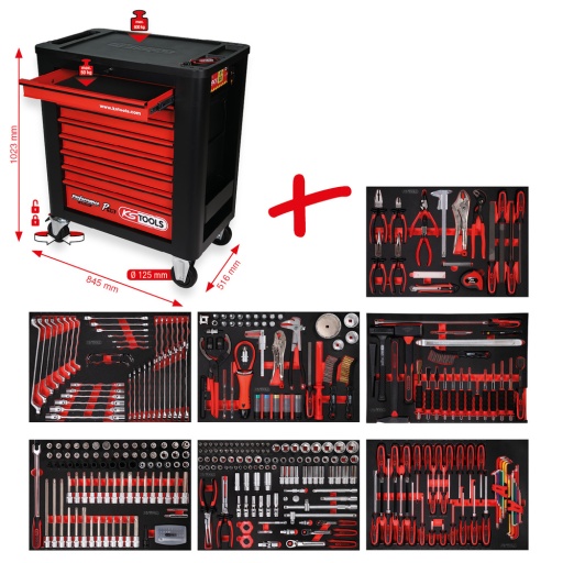 Composition pour servante d’atelier Performanceplus P15 avec 397 outils pour 7 tiroirs
