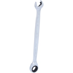 C&ocirc;t&eacute; cl&eacute; plate avec nouveau m&eacute;canisme de cliquet
Syst&egrave;me FlankTraction
Selon DIN 3113 / ISO 3318
Fourche inclin&eacute;e &agrave; 15&deg;
Forme droite
Cliquet pr&eacute;cis 72 dents
Finition satin&eacute;e
Chrome Vanadium
