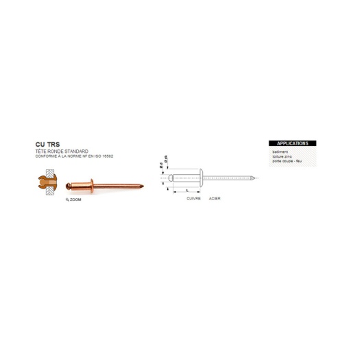Rivet aveugle cuivre trs 4 x 12mm 