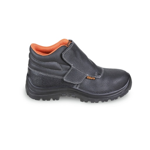Chaussure montante type "soudeur" à lacets en cuir pleine fleur pigmenté hydrofuge, délaçage rapide, protection frontale avec languette d'ouverture rapide type "scratch"