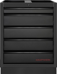 Votre compagnon fiable dans l'atelier : KRAFTWERK MOBILIO BLACK Meuble bas avec 5 tiroirs

Le meuble bas KRAFTWERK MOBILIO avec 5 tiroirs est plus qu'un simple meuble de rangement pour votre atelier. 
Il constitue la base solide de votre établi et assure stabilité et flexibilité grâce à ses tiroirs à roulements à billes et sa construction autoportante. 
Que vous travailliez déjà avec des outils KRAFTWERK ou que vous souhaitiez réorganiser votre atelier, ce meuble bas s'adapte parfaitement à vos besoins.

Espace pour tous vos outils
Avec un total de cinq tiroirs, dont quatre de 138 mm de hauteur et un plus petit de 58 mm, le meuble bas offre suffisamment d'espace de rangement pour tout ce dont vous avez besoin dans votre atelier. 
Grâce à l'extraction totale, vous pouvez tirer complètement les tiroirs et avoir toujours une vue d'ensemble de vos outils. 
Chaque tiroir peut également être verrouillé individuellement, ce qui ajoute une sécurité supplémentaire pour le stockage d'outils de qualité.

Combinable et extensible
Un autre avantage du meuble bas KRAFTWERK MOBILIO est sa combinaison flexible. 
Il peut être facilement complété par des plans de travail en multiplex de hêtre ou en acier inoxydable 430, transformant ainsi votre meuble en un établi complet. 
De plus, il est compatible avec tous les inserts d'outils KRAFTWERK, vous permettant d'organiser encore mieux vos outils. Votre espace de travail devient ainsi non seulement plus grand, mais aussi plus fonctionnel.

Stabilité et design en parfaite harmonie
Le meuble bas arrive préassemblé chez vous, vous permettant de commencer immédiatement. Avec son boîtier robuste en noir, il convainc également sur le plan visuel et s'intègre dans n'importe quel atelier. 
La combinaison d'une construction autoportante stable et d'un design bien pensé en fait un compagnon indispensable dans votre environnement de travail. 
Dimensions : L 680 x H 910 x P 458 mm

Avec le meuble bas KRAFTWERK MOBILIO BLACK, vous êtes parfaitement équipé, quelle que soit la taille de votre projet.