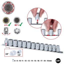 Pour desserrer et retirer des &eacute;crous et vis gripp&eacute;s avec des t&ecirc;tes ab&icirc;m&eacute;es ou &eacute;mouss&eacute;es jusqu&rsquo;&agrave; 85&nbsp;%
Convient &eacute;galement pour les raccords viss&eacute;s intacts
Carr&eacute; d'entra&icirc;nement int&eacute;rieur selon DIN 3120 / ISO 1174 avec encoche pour verrouillage par bille
Pour une utilisation manuelle
Finition satin&eacute;e
Chrome Vanadium
Comprend un rail de rangement
