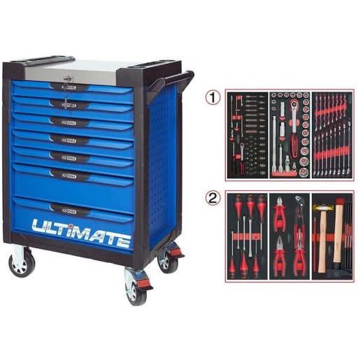 Servante Ultimate bleu 7 tiroirs avec composition 114 outils 