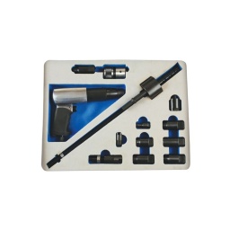 Kit d'extraction d'injecteur avec burineur Burineur professionel disposant d'une gâchette à vitesse ajustable, d'un régulateur d'air, d'un raccord rapide, 2200 coups par minute (BPM)/ longueur de l’à-coup 98mm, Raccord Air 3/8" Diamètre interne,
Taille de l’admission d’air 1/4 BSP Consommation d’air moyenne 4.0cfm L'extracteur d'injecteur permet une extraction facilitée due à des impacts répétés créant une vibration sur le siège de l'injecteur. Il se connecte a tous les adaptateurs bénéficiant d'un filetage en 5/8". Ce kit a été conçu et est protégé par notre usine à Sheffield.   Le kit inclut 7 adaptateurs pour des injecteurs sur rampes communes Diesel  Ce kit contient également l'outil avec les 3 ergots spécifique à l'injecteur Denso, l'adaptateur rotule de 100 mm ainsi qu'un 6 pans en 10mm percé pour les injecteurs Bosch  Fourni avec instruction complete et DVD. 