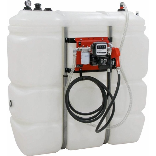 Cuve de stockage fuel PEHD 1500L DP avec kit station gasoil 230V 60 l/min, pistolet automatique, compteur, filtre Usage int&eacute;rieur