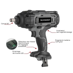 Cle A Choc 1/2" 650nm 20v Sans Batterie & Chargeur
Descriptif : 
5 vitesses. 
Sélecteur de vitesse électronique. 
Frein moteur électrique instantané. 
Carré 1/2". 
Les plus : 
10 positions de réglage 
Poignée bi matière technologie "soft grip" 