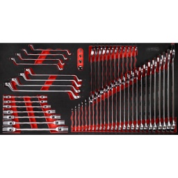 Module 1.1/3
Pour servantes d'atelier et coffres &agrave; outils
Rangement ordonn&eacute; gr&acirc;ce &agrave; une d&eacute;coupe
R&eacute;sistant aux hydrocarbures et aux produits chimiques
Insert en mousse tricolore haute r&eacute;sistance
