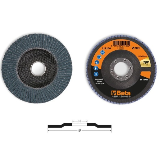 Disque à simple lamelle top line zirconium support fibre de verre 115mm 11216A grain 60