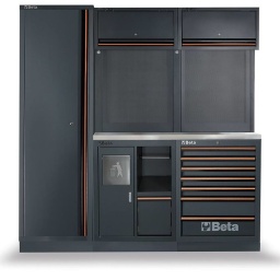 Combinaison d’équipements d’atelier C45PRO avec plan de travail Inox
Combinaison comprenant:
- Plan de travail en MDF revêtu d’acier inoxydable (C45PX / 2-1.3MT)
- Module fixe avec 7 tiroirs (C45PRO M7)
- Module de service fixe (C45PRO MS)
- Armoire à porte unique (C45PRO AS1)
- 2 armoires murales (C45PRO PM)
- 2 panneaux d’outils perforés (C45PRO PF)
- 2 supports muraux, de type large (C45PRO SL)
- 1 support mural, type étroit (C45PRO SS)
- 199 kg