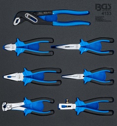 toutes les pinces avec isolation robuste bicomposants de protection des mains  Étendue de la livraison : Pince multiprise avec charnière entrepassée, 240 mm, <br>avec protection de pincement et poignées à revêtement isolant Pince coupante diagonale suédoise, 165 mm Pince téléphone, coudée, 200 mm Pince universelle, longueur 175 mm Pince téléphone, droite, 160 mm Pince coupante frontale, 165 mm Pince à dénuder, 150 mm 