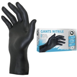 Gants nitriles usage unique noir non poudré et non stérile.

Gants texturés à l'extrémité des doigts.
Spécial mécanique.
Ambidextre.
Utilisation : travaux mécaniques, domestiques et ménagers.
Longueur : 240mm.
Epaisseur : 0,06mm.
Grammage : 3,5g.
EN 420 - EN ISO 374.
AQL < 1,5.