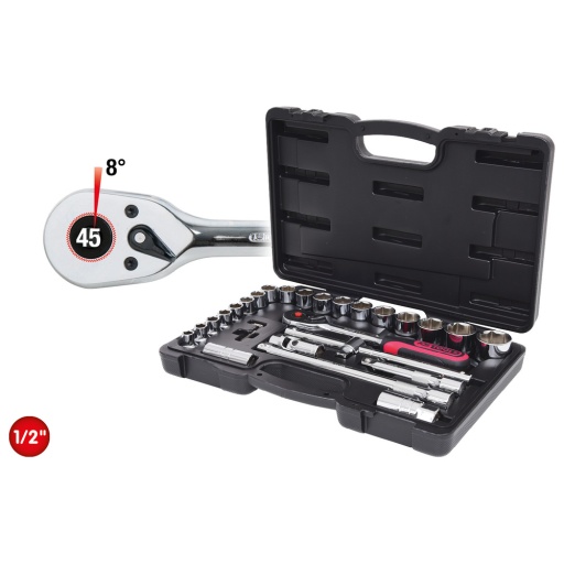 Coffret de douilles CHROMEplus 1/2'' 28 pièces
