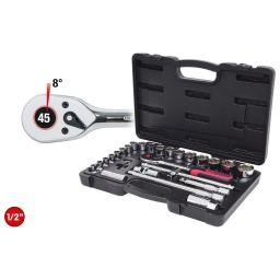 6 pans
Syst&egrave;me FlankTraction
Finition chrom&eacute;e
Chrome Vanadium
Coffret robuste en mati&egrave;re plastique
