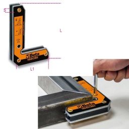 Équerre magnétique 90°, pour angles internes et externes
​Idéal pour positionner vos pièces avant de souder
18 kg de force magnétique
avec ébavurage pour angles de 30 et 60°
et orifice hexagonal pour faciliter le détachement de l’aimant du métal