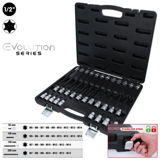 Jeu de douilles à embout 1/2'' RIBE® 32 pcs courtes longues et extra-longues