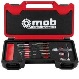 Coffret en Polyéthylène Haute Densité (PEHD), ne s’abîment pas aux chocs contrairement aux coffrets métalliques, qu’il est nécessaire de débosseler. Fermoirs métalliques. Compatible Fusion Box : peut se glisser sur un plus grand coffret d’outillage
1 porte-outils à cliquet // 1 tête amovible // 5 forets coniques // 5 extracteurs : N°1: M4/ N°2 : M6 à M8/ N°3 : M8 à M10/ N°4 : M12 à M14 // N°5 : M14 à M20 // 7 tarauds : M4-M5-M6-M8-M10-M12-M16. COFFRET : en Polyéthylène Haute Densité (PEHD), ne s’abîment pas aux chocs contrairement aux coffrets métalliques, qu’il est nécessaire de débosseler. Fermoirs métalliques. Mousse bicolore pour un repérage facile des manquants. Mousse haute densité, à cellule fermée, qui ne prend pas l'humidité. Les outils sont calés en douceur. Dimensions : 405x225x60 mm. Compatible Fusion Box : peut se glisser sur un plus grand coffret d’outillage.