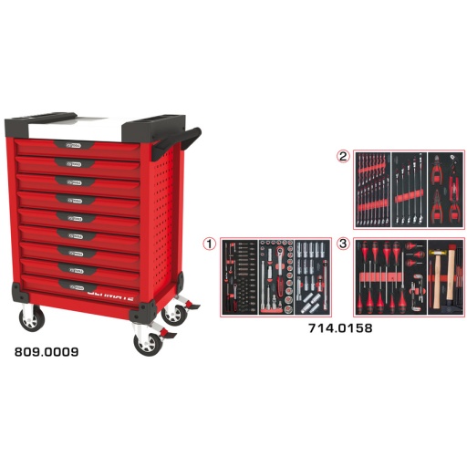 Servante ULTIMATE rouge 9 tiroirs équipée de 158 outils