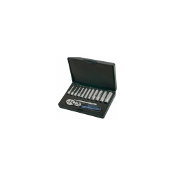 Coffret 13 pièces douilles 1/4 chrome plus cliquet inclinable

- chrome vanadium finition polie chrome plus
- cliquet equipe du système d'ejection de douille
- cliquet 72 dents soit 5° de debatement tête inclinable
- poignée bicomposant ergonomique
- rallonge à tête articulé permettant un jeu de 20°. idéal pour certain démontage a acces difficile

composition :
- 1 cliquet 72 dents avec système push longeur 140mm - 1 rallonge à tête pivotante 100mm - 11 douilles courtes 4-5-5.5-6-7-8-9-10-11-12-13mm 