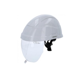 Casque de protection renforcé avec écran facial intégré pour électricien
Protection de la tête conforme à la norme DIN EN 397
Isolation 1000V (alternatif) / 1500V (continu) selon la norme EN 50365 - classe 0
Visière de protection des yeux selon les normes DIN EN 166 / EN 167 / EN 168 / EN 170
Protection contre l'arc électrique selon GS-ET-29 - classe 1 (4kA / 3,7 cal/cm²)
Calotte en polyéthylène haute densité (PEHD) anti-chocs (ABS)
Protection renforcée contre les chocs afin de prévenir les contusions crâniennes
Sangle textile interchangeable
Bandeau anti-transpirant
Ecran facial en polycarbonate d'épaisseur 1,5 mm de classe 1 pour une vision longue durée sans distorsion
Couverture intégrale du visage contre les projections à grande vitesse et les projections de liquides
Traitement anti-rayures et anti-buée
Permet le port simultané de lunettes et se manoeuvre facilement avec des gants d'électriciens
Remontée de l'écran par double pression latérale
Sangle de serrage de tête réglable de 530 à 620 mm
Marquage: 2-1,2 SFE 1 B 8-1-0-K 3
Durée limite d'utilisation 5 ans dès le 1er usage