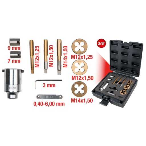 Kit de tarauds sans mandrin 3/8'' pour boulons et vis 11 pcs
