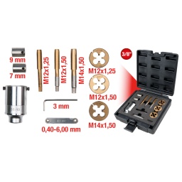 Pour le nettoyage et le taraudage intérieur et extérieur
Composition pour goujons et écrous de roues
Construction fine
Idéale pour les endroits difficiles d'accès
Carré d'entraînement intérieur selon DIN 3120 / ISO 1174-1 avec encoche pour verrouillage par bille
Tolérance selon ISO 2/6H-6G
Sens de coupe à droite
Surface traitée au titane
Acier haute performance
Coffret de rangement