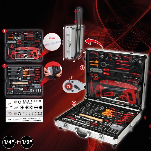 Coffret de maintenance F6  1/4'' - 1/2'' - douilles de 10 &agrave; 32 mm -  CHROMEmat - 136 pcs
