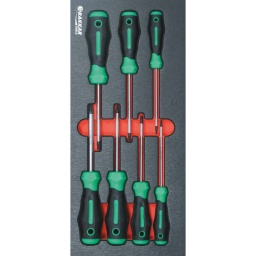 Module mousse 395x178mm métal tournevis Torx 7 pcs
Composition :
Module plein composé de 7 outils :-
7 tournevis Torx® (T10x100-T15x100-T20x100-T25x100-T27x100-T30x100-T40x100)
DIMENSIONS
395x178x32mm
