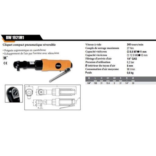 Cliquet pneumatique 1/4 27Nm