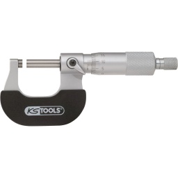 Selon DIN 863 Vis de blocage de mesure Système d'avance à cliquet Fuseau en acier durci Surfaces de mesure en metal durci Protection isolante contre la chaleur des mains Acier inoxydable Etui robuste en matière plastique 
