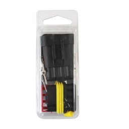 Kit assortiment de connecteurs electriques automobile étanche 4 pôles - 18 pcs
Conforme ROHS. 
Contient 1 connecteur mâle et 1 connecteur femelle 4 pôles
Contient 4 cosses à sertir mâle et 4 cosses à sertir femelle
Contient 8 joints d'étanchéité et obturateurs jaunes
Contenu total : 18 pcs
