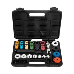 Coffret d'outils pour raccords de climatisation
- pour le montage et le démontage des colliers click sur conduites d'essence. d'air. de climatisation et hydraulique
- n'endomm ge pas les raccords. les conduites ou les flexibles
- travail rapide et simple sur conduites d'essence
- a utiliser sur vl. pl. utilitaires. tracteurs agricoles et engins btp
- pour tous raccords sur véhicules europeens. asiatiques et américains
- pour raccords métriques et en pouces
- coffret de rangement
utilisation : conduites de climatisation. de carburants. d'air ainsi que les conduites hydrauliques
composition :
clip de deverrouillage pvc blanc. 1/4"
clip de deverrouillage pvc blanc. 5/16"
clip de deverrouillage pvc blanc. 3/8"
clip de deverrouillage pvc blanc. 1/2"
clip de deverrouillage pvc blanc. 5/8"
clip de deverrouillage pvc blanc. 3/4"
clip de deverrouillage pvc blanc. 7/8"
extracteur ouvert. 5/16"
extracteur tambour avec ressort. rouge. 3/8"
extracteur tambour avec ressort. bleu. 1/2"
extracteur tambour avec ressort. noir. 5/8"
extracteur tambour avec ressort. blanc. 3/4"
extracteur à double fourche. 5/16" x 3/8"
clip de deverrouillage. alu or. 5/16"
clip de deverrouillage. alu bleu. 3/8"
clip de deverrouillage. alu jaune. 1/2"
clip de deverrouillage. alu vert. 5/8"
clip de deverrouillage. alu noir. 3/4"
clip de deverrouillage. alu rouge. 7/8"
extracteur à levier ouvert. acier. 5/16"
extracteur a fourche. métal. noir
set de caoutchouc de rechange - 6 pièces