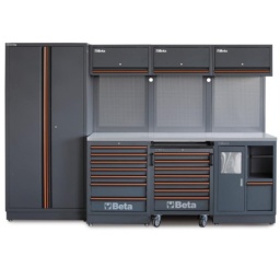 Combinaison d'ameublement d'atelier C45PRO 2.0
Combinaison comprenant les éléments suivants :
1 Plan de travail en MDF revêtu d'acier inoxydable, dimensions 2040 x 615 mm (C45PRO 2.0 PXE/3-2.0MT)
1 Module fixe avec 7 tiroirs (C45PRO 2.0 M7)
1 Servante mobile avec 7 tiroirs (C45PRO 2.0 C7)
1 Module fixe de propreté (C45PRO 2.0 MS)
3 panneaux porte-outils perforés (C45PRO 2.0 PF)
3 meubles hauts muraux (C45PRO 2.0 PM)
3 étriers, type large (C45PRO 2.0 SL)
1 étrier, type étroit (C45PRO 2.0 SS)
1 Armoire à 2 portes (C45PRO 2.0 AS2)