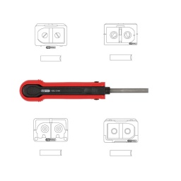 Extracteur universel de cosses pour connecteurs plats
et ronds
- pour fabricant kostal rk
- pour diamètre de connecteur 2.5 mm - extraction suivant le principe 4
- capot de protection de lame
- pointe en acier
utilisation : mercedes