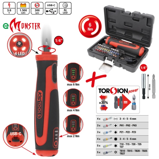 Jeu d&rsquo;embouts 1/4''  eMONSTER pour visseuse sans fil 27&nbsp;pcs 6 Nm