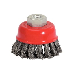 Brosse conique acier torsade 0.5 mm - serrage à visser
- utilisation avec une meuleuse d'angle
- idéale pour les travaux de brossage penibles
- pour le traitement de surfaces
- fils d'acier ondules