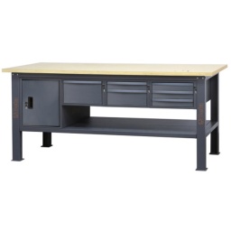Etabli d'une longueur de 2,1m avec plan de travail en bois, 6 tiroirs et 1 compartiment de rangement avec porte.
Principales caractéristiques :
- Plan de travail (2100 x 750 mm) en bois contreplaqué stratifié de 38 mm d'épaisseur
- 6 tiroirs (367x588 mm) montés sur glissières à billes de précision :
1 tiroir d'une hauteur de 210 mm
4 tiroirs d'une hauteur de 70 mm
1 tiroir d'une hauteur de 140 mm.
- Fonds de tiroirs protégés par un tapis en néoprène
- Chaque tiroir peut accueillir jusqu'à 4 modules d'outillage BETA
- Serrure centralisé frontale
- 1 compartiment de rangement avec porte et serrure
- Structure en acier avec 4 pieds
- Prédisposition pour l'installation d'un étau (1599F/150 ou 1599GI/150, vendus séparément)
- Demi-étagère inférieure de rangement, 1788x335 mm ; épaisseur : 40 mm
- Prévu pour la fixation au sol
- Capacité de charge statique : 800 kg uniformément répartis

Les accessoires suivants peuvent être ajoutés :
- Panneau latéral perforé C58PFL
- Bord antichute, 2100 mm, C58BAC 2.1
162 kg
2.100x750x904 mm
