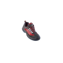 Chaussures de sécurité actinote basses 
revetement cuir de buffle avec filet rouge
semelle double densite 
doublure non tissee
soufflet crazy horse et filet
col rembourre