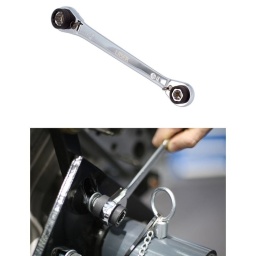 Clé à œil à cliquet réversible à double extrémité Conception innovante qui permet d'avoir 8 tailles polygonales (12 pans) différentes en une seule clé, de 8 mm à 19 mm.

8 tailles en une seule clé : Polygonale (12 pans) : 8, 10, 12, 13, 14, 15, 17, 19 mm ; longueur totale : 242 mm.
Mécanisme de cliquet à 90 dents, idéal pour une utilisation dans des espaces confinés.
Simple levier pour changer de sens selon les besoins.
Avec 8 tailles différentes, cette clé offre des économies d'espace et de poids, ce qui en fait l'outil idéal pour les kits d'outils d'urgence.
En chrome-vanadium totalement poli.