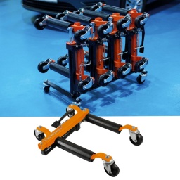 Ce kit comprend un ensemble de quatre crics hydrauliques de positionnement de véhicule 
(2 paires de crics Hy-Jack Power-TEC, référence 92438), ainsi qu'un support mobile (Support pour crics de positionnement Hy-Jack Power-TEC, référence 92673) pour ranger les crics Hy-Jack lorsqu'ils ne sont pas utilisés. 
Les crics Hy-Jack s'installent facilement autour des pneus et soulèvent la voiture en quelques secondes, ce qui permet de déplacer facilement les véhicules vers la position requise. 
En raison de leur taille, ces crics Hy-Jack constituent une excellente solution de mobilité à utiliser dans des endroits confinés ou pour des véhicules immobilisés. 
Le support est conçu pour accueillir un jeu de quatre crics Hy-Jack, ce qui permet de les ranger et de les déplacer ensemble dans l'atelier jusqu'au véhicule, d'où un gain de temps et de place.

Comprend : 2 paires de crics Hy-Jack Power-TEC (référence 92438).
Convient pour une largeur maximale de pneu de 305 mm.
Plage de réglage : 345 à 630 mm.
Capacité : 2 720 kg par ensemble de 4 (CMU : 680 kg chacun). Conformité CE et UKCA.
Également inclus : 1 support Hy-Jack (référence 92673), pour le rangement de 4 crics Hy-Jack lorsqu'ils ne sont pas utilisés.