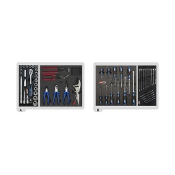 Composition pour servante d'atelier ks tools (pearl ou dakar) 55 outils
- 4 modules 2 tiroirs
-douilles et accessoires 1/2'' (818.1303)
-tournevis fente et ph (818.2331)
-pinces (818.2350)
-Clés mixtes. 6 a 19 mm (815.1321)