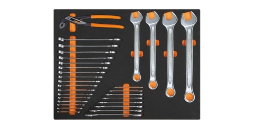 Plateau thermoformé souple avec clés mixtes et pinces Poligrip